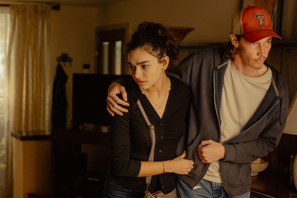 Paulina Chávez as Ariana and Jacob Lofland as Cooper in "Landman"