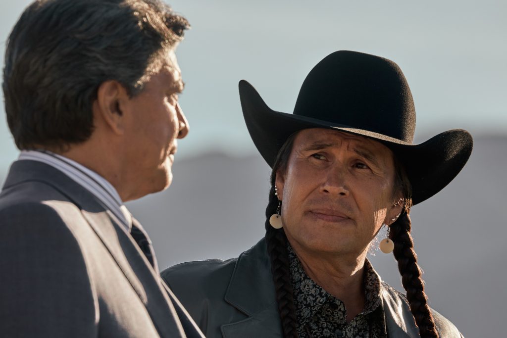 Gil Birmingham as Thomas Rainwater and Mo Brings Plenty as Mo in "Yellowstone."