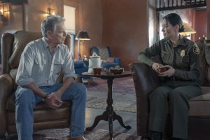 Jessica Matten as Bernadette Manuelito and Bruce Greenwood as Tom Spencer in "Dark Winds"